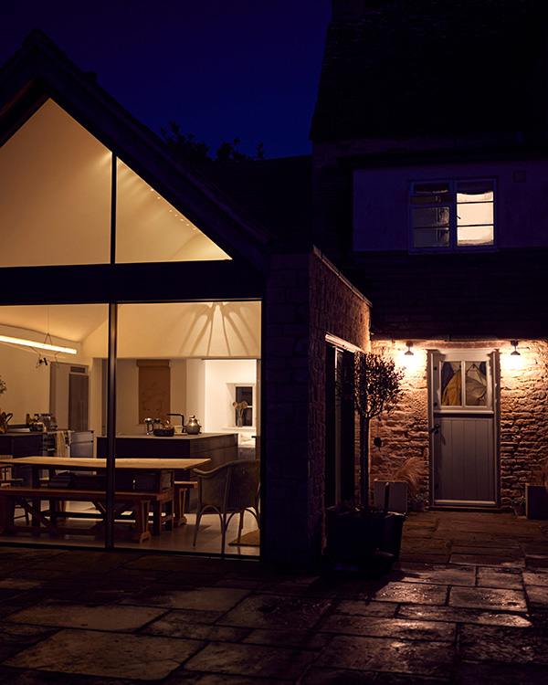 Modern home extension at night in Berkshire