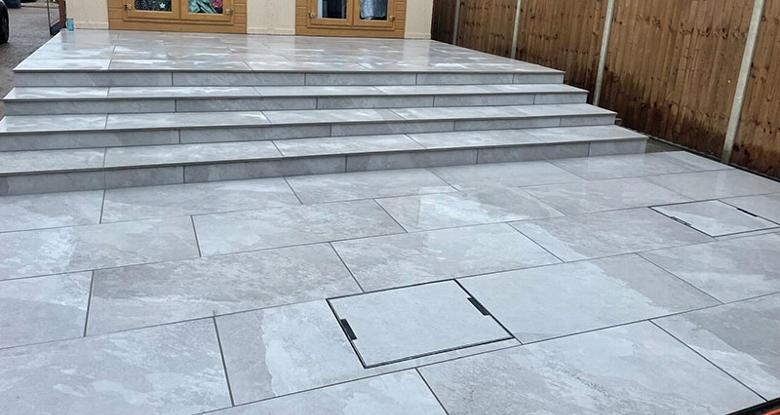 paved patio and steps